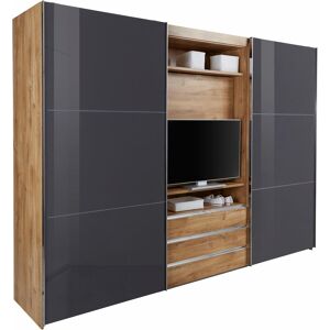 Schwebetürenschrank WIMEX "Magic by fresh to go" Schränke Gr. B/H/T: 300 cm x 216 cm x 65 cm, 2 St., grau (plankeneichefarben, außentüren grauglas) Schranksysteme und Schrankserien tolles EXTRA: mit drehbarem TV-Element, Fronten aus Glas