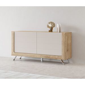 Sideboard LEONIQUE "Kasai", beige (eiche harbor gold, kashmir), B:160,5cm H:81cm T:44cm, FSC-zertifizierter Holzwerkstoff, Melamin, MDF, Metall, Sideboards, Breite 160,5 cm, mit 2 Türen