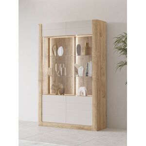 Vitrine LEONIQUE "Kasai", beige (eiche harbor gold, kashmir), B:128,5cm H:200cm T:41cm, FSC-zertifizierter Holzwerkstoff, Melamin, MDF, Glas, Schränke