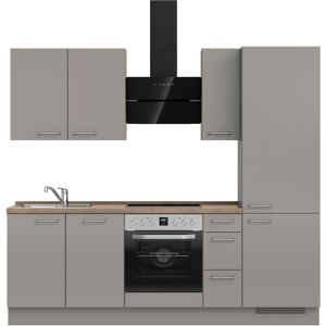 Küchenzeile NOBILIA ""Laser II"", grau (front: taupegrau, korpus: taupegrau, arbeitsplatte: eiche havanna nachbildung), B:240,3cm H:216,6cm T:60cm, Komplettküchen-Sets, vormontiert, Ausrichtung wählbar, Breite 240 cm, wahlw. mit E-Geräten