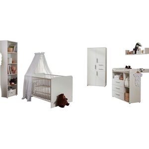 Babyzimmer-Komplettset BMG MÖBEL "Lea" Schlafzimmermöbel-Sets Gr. Mit Umbauseiten-Set + ohne Matratze, weiß Baby Komplett-Babybetten Bett + Wickelkommode 3-trg. Schrank Standregal Wandboard