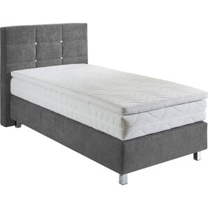 Boxspringbett WESTFALIA SCHLAFKOMFORT Komplettbetten Gr. Microvelours Mit Kaltschaum-Topper, Liegefläche B/L: 100 cm x 200 cm, Gewicht bis: 80 kg H2, 7-Zonen-Kaltschaummatratze, grau Boxspringbett Boxspringbetten ohne Bettkasten mit Knöpfen in Kristallopt