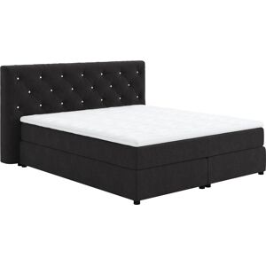 Boxspringbett COTTA "Castle", schwarz, B:184cm L:220cm, 100% Polyester (PES), Komplettbetten, mit Strasssteinen im Kopfteil, inkl. Topper