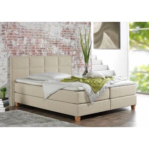 Boxspringbett HOME AFFAIRE "Casey", beige (creme, beige), B:191cm L:209cm, Struktur fein (100% Polyester), Komplettbetten, Boxspringbett, in 5 Breiten, 3 Ausführungen, 2 Härtegraden, Steppung, Topper