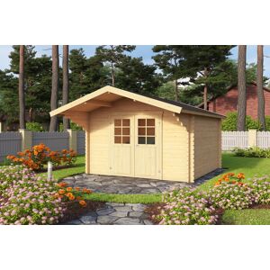Gartenhaus NORDIC HOLZ "Viljandi 34", beige (naturbelassen), ohne Fußboden, Massivholzdach, Holz, Gartenhäuser, großes Vordach