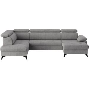 Wohnlandschaft COTTA "Hudson U-Form", grau (mouse), B:324cm T:207cm, Sofas, mit Kopfteilverstellung, wahlweise mit Bettfunktion & Bettkasten