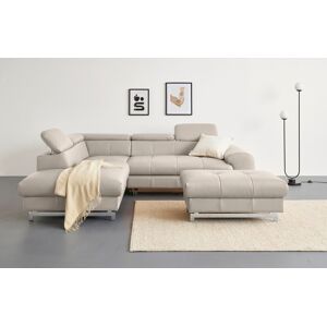 Ecksofa COTTA "Chef L-Form", beige (sand), B:257cm H:72cm T:206cm, Luxus-Microfaser (100% Polyester), Kunstleder Softlux, Leder Advantage (abgedecktes Spalt-Rindsleder), Rückseite mit schwarzem Spannstoff bezogen, NaturLEDER (echtes Rindsleder), Rückseite