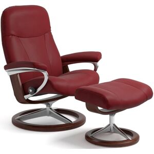 Relaxsessel STRESSLESS "Garda" Sessel Gr. Leder BATICK, mit Hocker, B/H/T: 82 cm x 102 cm x 72 cm, rot (bordeau x batick) Lesesessel und Relaxsessel mit Hocker, Signature Base, Größe M, Gestell Braun