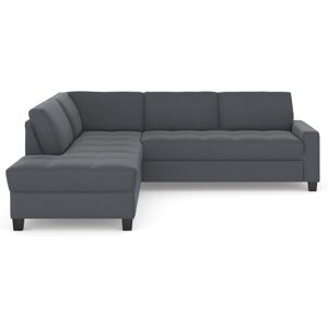 Ecksofa DOMO COLLECTION "Florentina L-Form" Sofas Gr. B/H/T: 243 cm x 84 cm x 209 cm, Microvelours, Ottomane links, Ohne Bettfunktion, grau (dunkelgrau) Ecksofas wahlweise mit Bettfunktion, Kontrastnaht