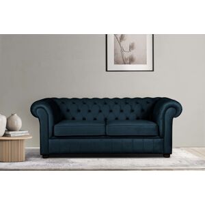 3-Sitzer HOME AFFAIRE "CHARENTE wahlweise mit Bettfunktion hochwertigem" Sofas Gr. B/H/T: 198 cm x 74 cm x 89 cm, Samtvelours, ohne Bettfunktion, blau (dunkelblau) 3-Sitzer Sofas Metalluntergestell, hochwertige Knopfheftung