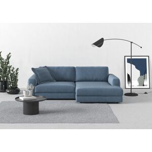 Ecksofa TRENDMANUFAKTUR "Bourbon" Sofas Gr. B/H/T: 250 cm x 84 cm x 176 cm, Struktur weich, mega-Recamiere rechts, blau (blue horizon) Ecksofas mit extra hohem Sitzkomfort, auch in Cord erhältlich