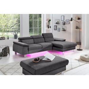 Ecksofa COTTA "Komaris L-Form mit Kopfteilverstellung", grau, B:244cm H:72cm T:166cm, Microfaser PRIMABELLE (100% Polyester), Kunstleder SOFTLUX(100%Polyurethan), Feinstruktur (100% Polyester), Kunstleder SOFTLUX/Struktur (100%Polyurethan, 90%Polyester, 1