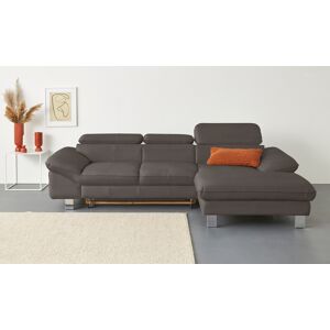 Ecksofa COTTA "Driver L-Form", braun (cacao), B:268cm H:73cm T:169cm, LEDER BEEFY (ein abgedecktes Spalt-Rindsleder) im Sitz und Rücken (Korpus in Kunstleder), Luxus-Kunstleder, Kunstleder SOFTLUX, NaturLEDER (echtes Rindsleder), Rückseite mit schwarzem S