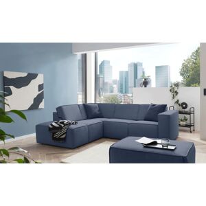 Ecksofa TRENDMANUFAKTUR "Dice" Sofas Gr. B/H/T: 255 cm x 77 cm x 220 cm, Struktur grob, Ottomane links, 255 cm x 220 cm (B x T) mit Sitztiefenverstellung, blau (blue horizon) Ecksofas mit Sitztiefenverstellung und Kaltschaumpolsterung