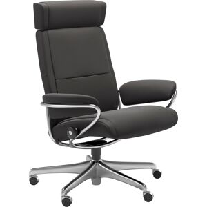 Relaxsessel STRESSLESS "Paris" Sessel Gr. Leder PALOMA, Home Office Base, Plus™System-Gleitsystem-Rela x funktion-Drehfunktion-Kopfstützenverstellung-Rückteilverstellung-Höhenverstellung, B/H/T: 80 cm x 109 cm x 69 cm, grau (rock paloma) Lesesessel und Re