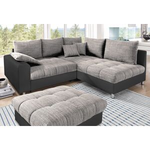 Ecksofa MR. COUCH "Tobi L-Form" Sofas Gr. B/H/T: 226 cm x 75 cm x 105 cm, Lu x us-Kunstleder-Struktur, Ottomane rechts, Kaltschaum-ohne Funktion, schwarz (schwarz, grau, ecru) Sofas mit LED wahlweise Kaltschaum (140kg BelastungSitz), RGB-LED-Beleuchtung