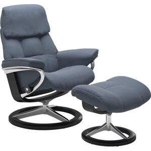 Relaxsessel STRESSLESS "Ruby", blau (sparrow blau paloma), B:76cm H:100cm T:75cm, Leder PALOMA: durchgefärbtes Semianilin-Möbelleder, Leder BATICK: durchgefärbtes und genarbtes Möbelleder, Sessel, mit Signature Base, Größe S, Gestell Eiche, Wenge, Braun &