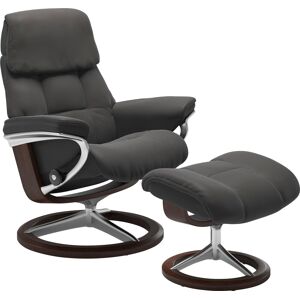 Relaxsessel STRESSLESS "Ruby", grau (rock paloma), B:78cm H:100cm T:76cm, Leder PALOMA: durchgefärbtes Semianilin-Möbelleder, Leder BATICK: durchgefärbtes und genarbtes Möbelleder, Sessel, mit Signature Base, Größe M, Gestell Eiche, Wenge, Braun & Schwarz