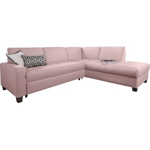 Ecksofa DOMO COLLECTION "Florentina L-Form" Sofas Gr. B/H/T: 243 cm x 84 cm x 209 cm, Struktur fein, Ottomane rechts, Ohne Bettfunktion, rosa (flamingo) Ecksofas wahlweise mit Bettfunktion, Kontrastnaht