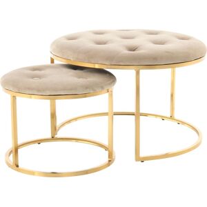 Sitzhocker KAYOOM "Hocker Myla 2er-Set, praktisch ineinander schiebbar", grau (taupe, gold), B:60cm H:41cm T:60cm, Sitzbezug: 100% Polyester Korpus: Sperrholz Gestell: 100% Eisen, Hocker, Sitzhocker, ineinander schiebbar, rund, gesteppt, mit Zierknöpfen