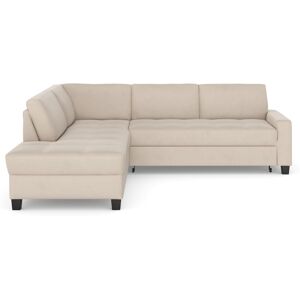 Ecksofa DOMO COLLECTION "Florentina L-Form" Sofas Gr. B/H/T: 243 cm x 84 cm x 209 cm, Microvelours, Ottomane links, Mit Bettfunktion, beige (cream) Ecksofas wahlweise mit Bettfunktion, Kontrastnaht