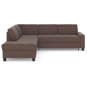 Ecksofa DOMO COLLECTION "Florentina L-Form" Sofas Gr. B/H/T: 243 cm x 84 cm x 209 cm, Microvelours, Ottomane links, Mit Bettfunktion, grau (taupe) Ecksofas wahlweise mit Bettfunktion, Kontrastnaht