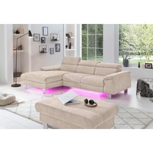 Ecksofa COTTA "Komaris L-Form mit Kopfteilverstellung", beige, B:244cm H:72cm T:166cm, Microfaser PRIMABELLE (100% Polyester), Kunstleder SOFTLUX(100%Polyurethan), Feinstruktur (100% Polyester), Kunstleder SOFTLUX/Struktur (100%Polyurethan, 90%Polyester,