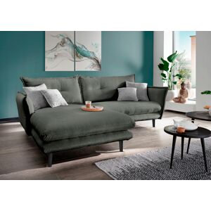 Ecksofa INOSIGN "Lazio modernes Design, bequem, schmale Armlehnen, OTTOs Choice", grau (anthrazit, zierkissen grau, blau), B:255cm H:94cm T:180cm, 100% Polyester, Sofas, zwei verschiedene Fußfarben wählbar