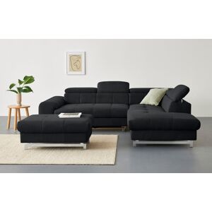 Ecksofa COTTA "Chef L-Form", grau (lava), B:257cm H:72cm T:206cm, Luxus-Microfaser (100% Polyester), Kunstleder Softlux, Leder Advantage (abgedecktes Spalt-Rindsleder), Rückseite mit schwarzem Spannstoff bezogen, NaturLEDER (echtes Rindsleder), Rückseite