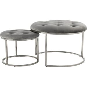 Sitzhocker KAYOOM "Hocker Myla 2er-Set, praktisch ineinander schiebbar", grau (grau, silber), B:60cm H:41cm T:60cm, Sitzbezug: 100% Polyester Korpus: Sperrholz Gestell: 100% Eisen, Hocker, Sitzhocker, ineinander schiebbar, rund, gesteppt, mit Zierknöpfen