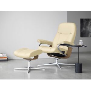 Fußhocker STRESSLESS "Consul", beige (vanilla paloma), B:54cm H:41cm T:39cm, Leder PALOMA: PALOMA ist ein durchgefärbtes Semianilin-Möbelleder mit natürlicher Narbung., Hocker, mit Cross Base, Größe S, M & L, Holzakzent Eiche