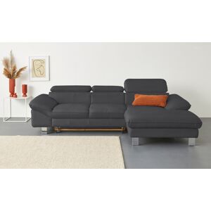 Ecksofa COTTA "Driver L-Form", grau (fango), B:268cm H:73cm T:169cm, LEDER BEEFY (ein abgedecktes Spalt-Rindsleder) im Sitz und Rücken (Korpus in Kunstleder), Luxus-Kunstleder, Kunstleder SOFTLUX, NaturLEDER (echtes Rindsleder), Rückseite mit schwarzem Sp