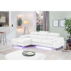 Ecksofa COTTA "Komaris L-Form mit Kopfteilverstellung", weiß, B:244cm H:72cm T:166cm, Microfaser PRIMABELLE (100% Polyester), Kunstleder SOFTLUX(100%Polyurethan), Feinstruktur (100% Polyester), Kunstleder SOFTLUX/Struktur (100%Polyurethan, 90%Polyester, 1