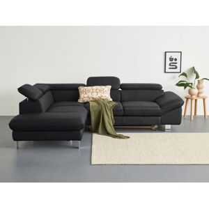 Ecksofa COTTA "Driver L-Form", schwarz, B:268cm H:73cm T:214cm, Kunstleder SOFTLUX, LEDER BEEFY (ein abgedecktes Spalt-Rindsleder) im Sitz und Rücken (Korpus in Kunstleder), Luxus-Kunstleder, NaturLEDER (echtes Rindsleder) im Sitz und Rücken (Rückseite mi