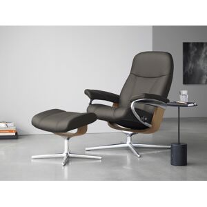 Relaxsessel STRESSLESS "Consul", grau (metal grau paloma), B:82cm H:102cm T:72cm, Leder PALOMA: PALOMA ist ein durchgefärbtes Semianilin-Möbelleder mit natürlicher Narbung., Sessel, mit Cross Base, Größe S, M & L, Holzakzent Eiche