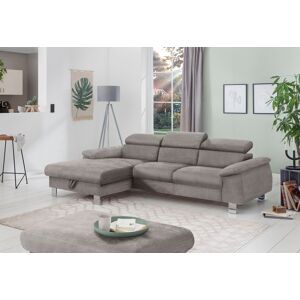 Ecksofa COTTA "Komaris L-Form mit Kopfteilverstellung", grau, B:244cm H:72cm T:166cm, Microfaser PRIMABELLE (100% Polyester), Kunstleder SOFTLUX(100%Polyurethan), Feinstruktur (100% Polyester), Kunstleder SOFTLUX/Struktur (100%Polyurethan, 90%Polyester, 1