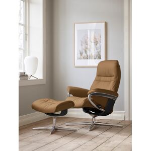 Fußhocker STRESSLESS "Sunrise", braun (taupe paloma), B:57cm H:42cm T:40cm, Leder PALOMA: PALOMA ist ein durchgefärbtes Semianilin-Möbelleder mit natürlicher Narbung., Hocker, mit Cross Base, Größe S, M & L, Holzakzent Schwarz