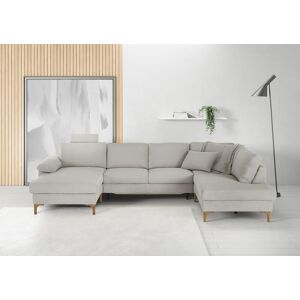 Wohnlandschaft 3C CANDY "Lecce, wahlweise PUR-Schaumstoff oder Tonnentaschenfederkern U-Form", silber (silberfarben), B:339cm H:86cm T:220cm, 95% Polyester, 5% Nylon, Sofas, Bettkasten in Umbauecke und Longchair, sowie Querschläfer im 2-Sitzer