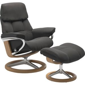 Relaxsessel STRESSLESS "Ruby", grau (rock paloma), B:76cm H:100cm T:75cm, Leder PALOMA: durchgefärbtes Semianilin-Möbelleder, Leder BATICK: durchgefärbtes und genarbtes Möbelleder, Sessel, mit Signature Base, Größe S, Gestell Eiche, Wenge, Braun & Schwarz