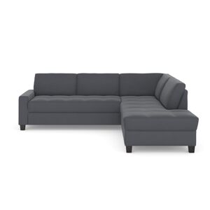 Ecksofa DOMO COLLECTION "Florentina L-Form" Sofas Gr. B/H/T: 243 cm x 84 cm x 209 cm, Microvelours, Ottomane rechts, Ohne Bettfunktion, grau (dunkelgrau) Ecksofas wahlweise mit Bettfunktion, Kontrastnaht