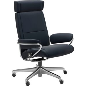 Relaxsessel STRESSLESS "Paris" Sessel Gr. Leder PALOMA, Home Office Base, Plus™System-Gleitsystem-Rela x funktion-Drehfunktion-Kopfstützenverstellung-Rückteilverstellung-Höhenverstellung, B/H/T: 80 cm x 109 cm x 69 cm, blau (shadow blue paloma) Lesesessel