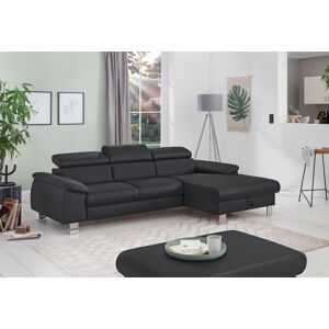 Ecksofa COTTA "Komaris L-Form mit Kopfteilverstellung", schwarz, B:244cm H:72cm T:166cm, Microfaser PRIMABELLE (100% Polyester), Kunstleder SOFTLUX(100%Polyurethan), Feinstruktur (100% Polyester), Kunstleder SOFTLUX/Struktur (100%Polyurethan, 90%Polyester