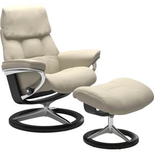 Relaxsessel STRESSLESS "Ruby", beige (cream batick), B:78cm H:100cm T:76cm, Leder PALOMA: durchgefärbtes Semianilin-Möbelleder, Leder BATICK: durchgefärbtes und genarbtes Möbelleder, Sessel, mit Signature Base, Größe M, Gestell Eiche, Wenge, Braun & Schwa