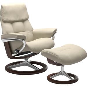 Relaxsessel STRESSLESS "Ruby", beige (cream batick), B:78cm H:100cm T:76cm, Leder PALOMA: durchgefärbtes Semianilin-Möbelleder, Leder BATICK: durchgefärbtes und genarbtes Möbelleder, Sessel, mit Signature Base, Größe M, Gestell Eiche, Wenge, Braun & Schwa