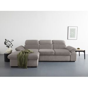 Ecksofa COTTA "Lola L-Form mit Kopfteilfunktion & Hocker", grau (dunkelgrau), B:250cm H:73cm T:165cm, 100% Polyester, Sofas, wahlweise mit Bettfunktion, Bettkasten & Armteilverstellung