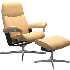 Relaxsessel STRESSLESS "Consul", gelb, B:78cm H:97cm T:70cm, Sessel, mit Cross Base, Größe S, M & L, Holzakzent Schwarz