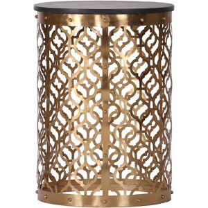 Beistelltisch LEONIQUE "Menton", gold (goldfarben), Tische, mit kunstvollem Metallgestell in gold und dunkler Massivholzplatte
