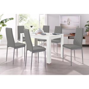 Essgruppe INOSIGN "TOPSELLER Tisch, Stuhl, OTTOs Choice", weiß (weiß mit struktur, grau), B:120cm, FSC-zertifizierter Holzwerkstoff, Sitzmöbel-Sets, Tisch 120 cm, 4 Stühle in Lederoptik