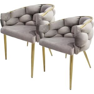 Polsterstuhl KAYOOM "Stuhl Grace 125 2er-Set, Gestell aus Eisen, bequem gepolstert", grau (taupe, gold), B:65cm H:79cm T:61cm, Stoff aus Polyester, Schaumstoff, Sperrholz Gestell: 100% Eisen, Stühle, Graziöses Design, absolutes Eye-Catcher, geflochtener R