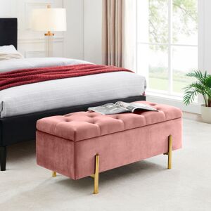 Bettbank LEONIQUE "Aubrey", rosa, B:100cm H:42,5cm T:40cm, Massivholz, Sperrholz, Polyester, Sitzbänke, Sitzfläche gesteppt, mit Strauraum